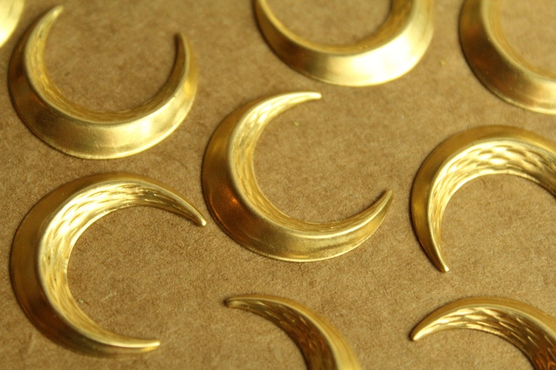 8 pc. Raw Brass Domed Textured Moons: 23.5mm by 27mm made in USA RB-1276 image 1