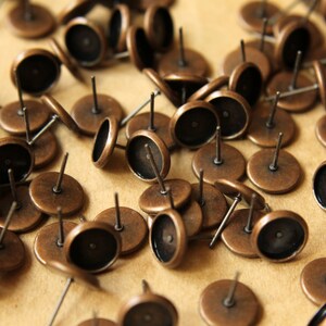 50 pc. 8mm Ear Post Blank Cabochon Setting Antique Copper FI-168 image 3