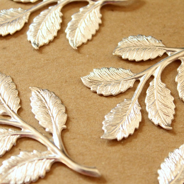 2 pc. Silver Plated Brass Leafy Branch Stamping, 50mm by 32mm - made in USA | SI-225