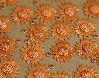 8 pc. Raw Copper Sunflower Charms: 19mm by 16mm - made in USA | RB-279