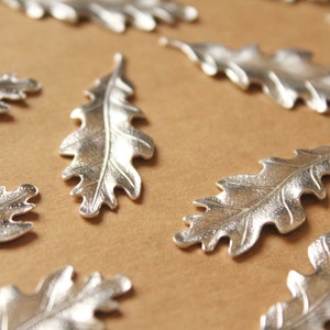 5 pc. Medium Silver Plated Brass Oak Leaves: 40mm by 15mm - made in USA | SI-174