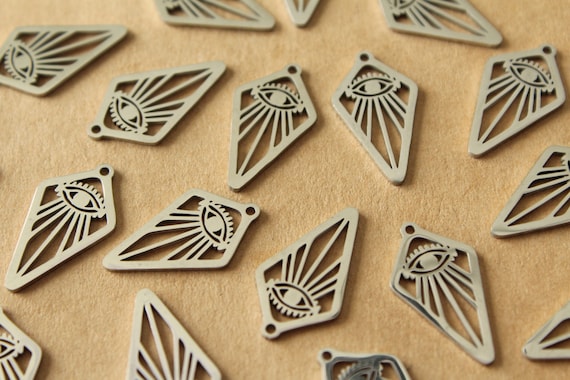 3 pc. Tiny Stainless Steel Brass "All Seeing Eye" in Rhombus Charms: 21.5mm by 12mm | MIS-191*