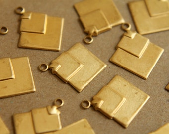 8 pc. Raw Brass Layered Diamond Square Charms: 18mm by 15mm - made in USA | RB-195