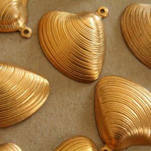4 pc. Raw Brass Seashell Pendants: 30mm by 29mm - made in USA | RB-127