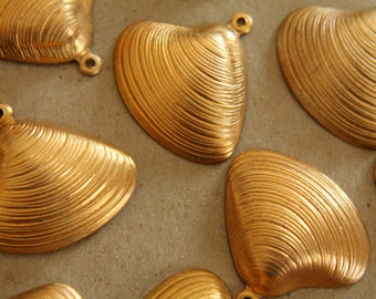 4 pc. Raw Brass Seashell Pendants: 30mm by 29mm - made in USA | RB-127