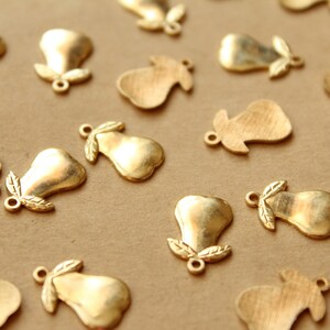 6 pc. Small Raw Brass Pear Charms: 15mm by 9mm made in USA RB-960 image 2