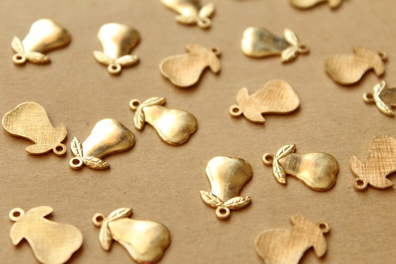 6 pc. Small Raw Brass Pear Charms: 15mm by 9mm made in USA RB-960 image 2