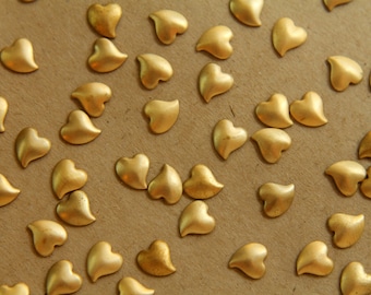 18 pc. Tiny Raw Brass Swoopy Puffed Hearts: 6mm by 5.5mm - made in USA | RB-460