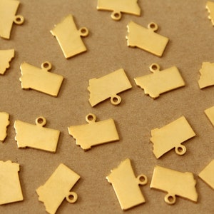 6 pc. Gold Plated Brass Montana State Charms / Blanks: 11.5mm by 9mm - made in USA | GLD-195