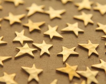 14 pc. Tiny Raw Brass Asymmetrical Hammered Stars: 8mm by 6.5mm - made in USA | RB-211