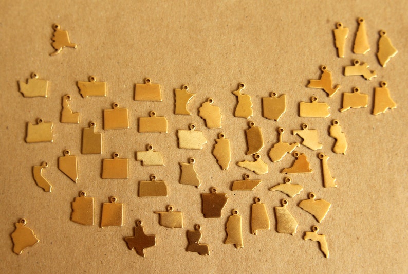 6 pc. Gold Plated Brass New Jersey State Charms / Blanks: 7.5mm by 14mm made in USA GLD-228 image 4