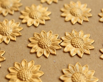 8 pc. Raw Brass Sunflowers: 19mm by 19mm - made in USA | RB-671