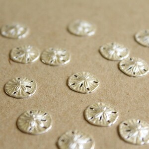 8 pc. Tiny Silver Plated Brass Sand Dollars: 11mm by 11mm made in USA SI-084 image 2