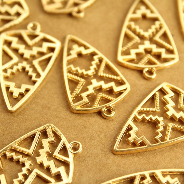 8 pc. Gold Plated Tribal Triangle Charms, 30mm x 18mm  | MIS-020*