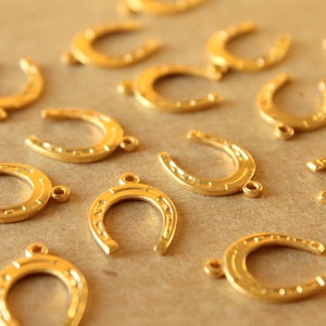 6 pc. Medium Gold Plated Brass Horseshoe Charms: 16mm by 11mm made in USA GLD-176 image 2