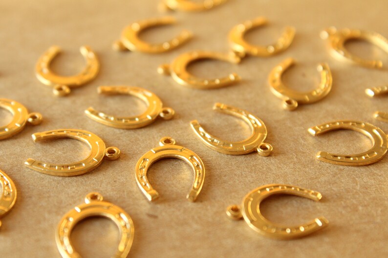 6 pc. Medium Gold Plated Brass Horseshoe Charms: 16mm by 11mm made in USA GLD-176 image 2