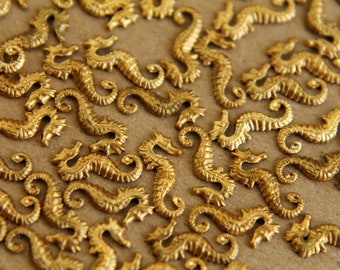 12 pc. Tiny Raw Brass Seahorses: 10mm by 5mm - made in USA | RB-020