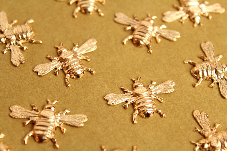 2 pc. Medium Rose Gold Plated Brass Queen Bees: 26mm by 16mm made in USA ROS-178 image 1