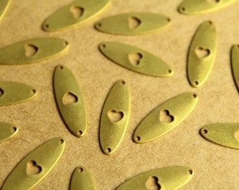 20 pc. Raw Brass Oval Connectors with Heart Cutouts: 19mm by 6.5mm - made in USA | RB-1277