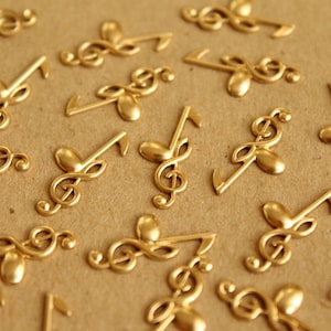14 pc. Small Raw Brass Treble Clef and Eighth Notes: 8mm by 17.5mm - made in USA | RB-646