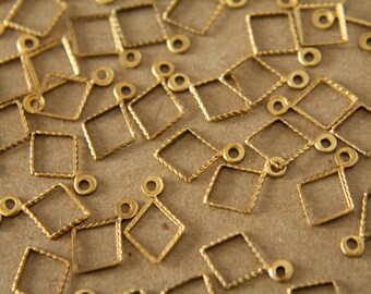 16 pc. Small Raw Brass Diamond Outline Charms: 11mm by 8mm - made in USA | RB-085