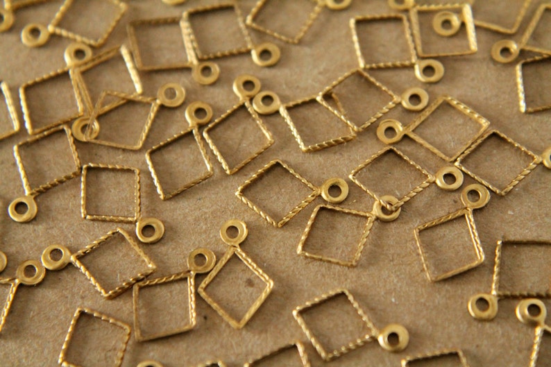 16 pc. Small Raw Brass Diamond Outline Charms: 11mm by 8mm made in USA RB-085 image 1