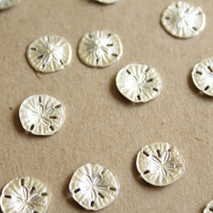 8 pc. Tiny Silver Plated Brass Sand Dollars: 11mm by 11mm made in USA SI-084 image 3