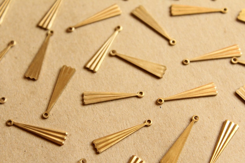 8 pc. Raw Brass Lined Geometric Drops: 23mm by 5.5mm made in USA RB-1134 image 2