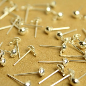 50 pc. Bright Silver Plated Half-Round Earring Posts with Loop FI-109 image 1