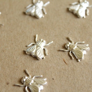 10 pc. Silver Plated Brass Flies: 12mm by 12.5mm - made in USA - stampings insect bug garden pest picnic spring summer fly | SI-083