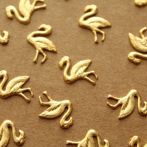 12 pc. Small Gold Plated Brass Flamingo Stampings: 13mm by 10mm made in USA GLD-012 image 1