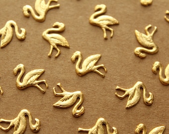 12 pc. Small Gold Plated Brass Flamingo Stampings: 13mm by 10mm - made in USA | GLD-012