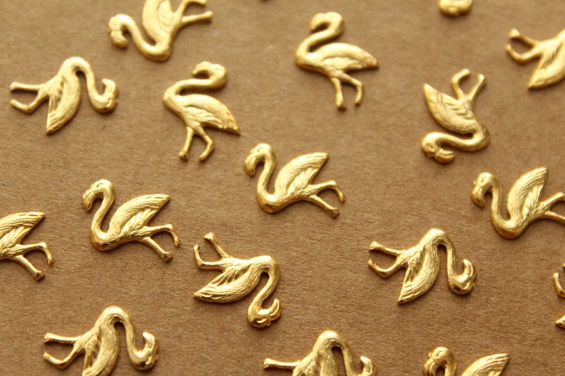 12 pc. Small Gold Plated Brass Flamingo Stampings: 13mm by 10mm made in USA GLD-012 image 1