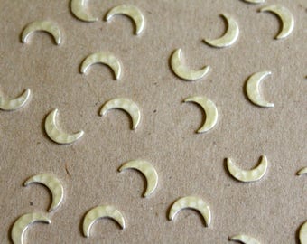 14 pc. Silver Plated Brass Hammered Moon: 9mm by 6mm - made in USA | SI-025