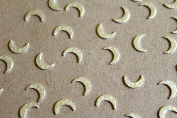 14 pc. Silver Plated Brass Hammered Moon: 9mm by 6mm - made in USA | SI-025