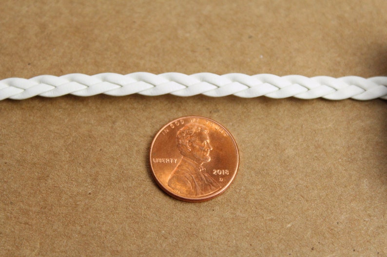 bracelet making flat vegan leather CH-008-50ft jewelry supplies woven braid 50 ft 5mm by 2mm White Faux Leather Braided Cord