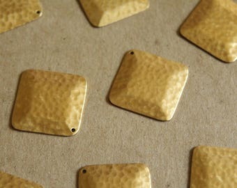 2 pc. Large Raw Brass Hammered Domed Square Charms: 22.5mm by 22.5mm - made in USA | RB-1061