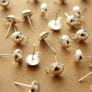 100 pc. Bright Silver Plated Half-Round Earring Posts with Loop FI-502 image 1