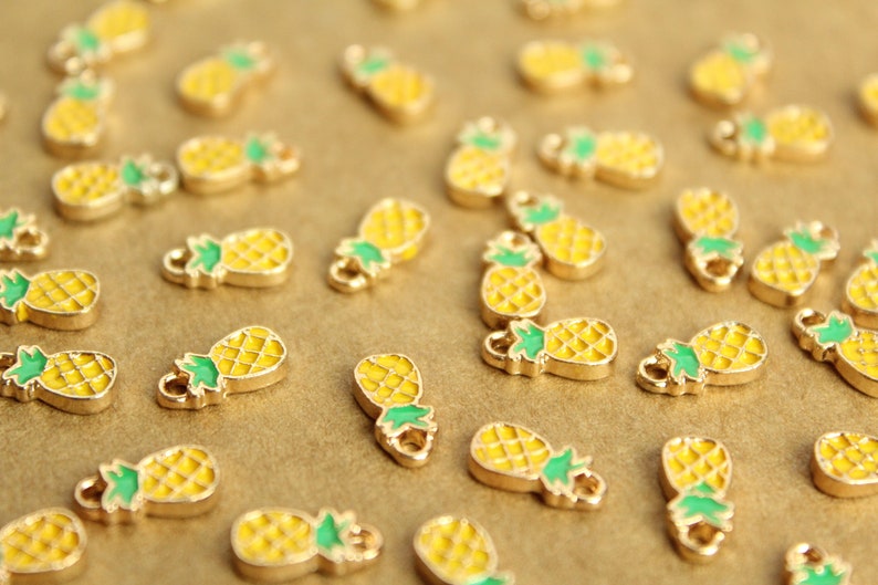 Tiny Pineapple Charms and Gold Enameled MIS-137* Brown 10mm x 5mm Yellow 12 pc Green