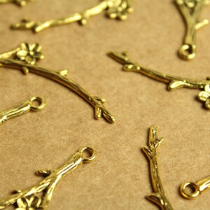 15 pc. Tibetan Style Flowering Branch Charms Pendants Antique Gold, 47mm x 9mm MIS-232 image 3