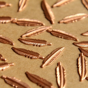 10 pc. Tiny Raw Copper Feathers: 16.5mm by 4.5mm made in USA RB-483 image 1