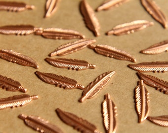 10 pc. Tiny Raw Copper Feathers: 16.5mm by 4.5mm - made in USA | RB-483