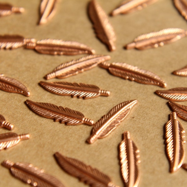 10 pc. Tiny Raw Copper Feathers: 16.5mm by 4.5mm - made in USA | RB-483