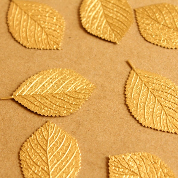 2 pc. Raw Brass Veined Leaf Stampings: 41mm by 24.5mm - made in USA | RB-1003