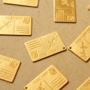 4tlg. Messing Postkarten Anhänger: 26 mm x 16 mm - made in USA | RB-574