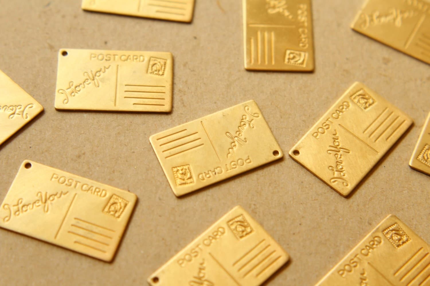 4 pc. Raw Brass Postcard Charms with One Hole: 26mm by 16mm - made in USA | RB-574