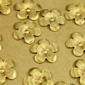6 pc. Raw Brass Retro Flowers: 18mm diameter - made in USA | RB-392