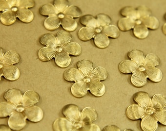 6 pc. Raw Brass Retro Flowers: 18mm diameter - made in USA | RB-392