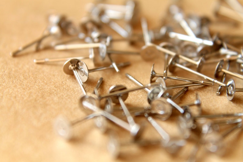 100 pc. Stainless Steel Earring Posts, 4mm pad Also available in 500 and 1000 piece FI-129 image 3