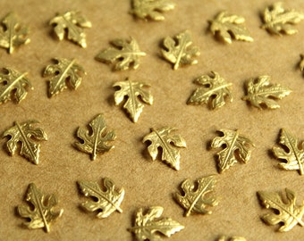 24 pc. Small Raw Brass Maple Leaves: 10mm by 8mm - made in USA | RB-1286